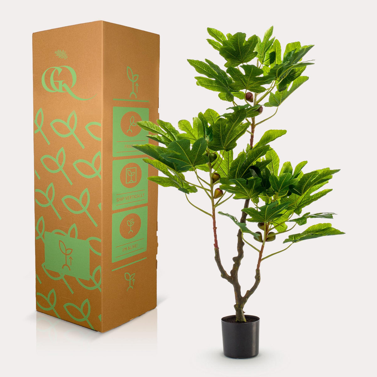 Kunstpflanze Ficus Carica Feigenbaum von Everspring, 95 cm hohe, realistische künstliche Feigenbaum-Pflanze.