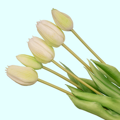 Künstliche weiße und grüne Tulpen im Tulpenstrauß, 10 Stück, 42 cm lang, mit &
